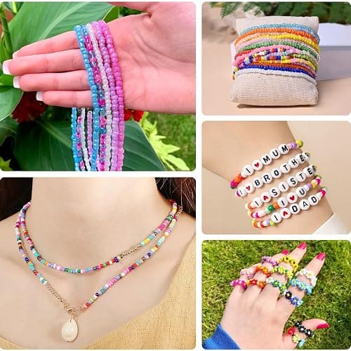Dazhqp 45000 3mm 144 Farben Armbänder,Armbänder Selber Machen Mit Glasperlen, Perlen Set Zum Auffädeln,Perlenset für Weihnachten Partys Kinder Feiertage DIY Bracelet Making Kit Halsketten Handwerk thumbnail 5
