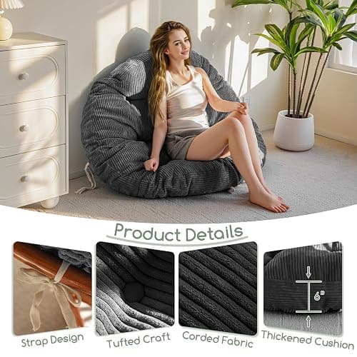 HIGOGOGO Papasan Chair Cushion with Corduroy Cover (Without Chair), 48 x 48 Inch Supportive Cushion, Overstuffed Chair Cushion,Dark Grey thumbnail 3