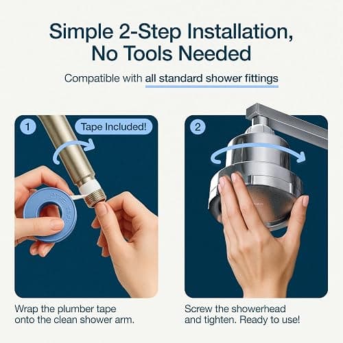 MyHalos® Filtered Shower Head for Hard Water Filter - High Pressure, Removes Chlorine - Shower Head Filter for Hard Water Softener Showerhead, Easy Install, For Hair & Skin, Filtering (Chrome) thumbnail 6