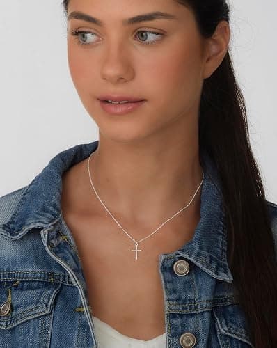 Annika Bella Cross Necklace for Women, 16-18 Inches Silver/Gold Chain, Women's Small Simple Cross Necklaces Religious Charm Jewelry, Faith Gift for Her thumbnail 6