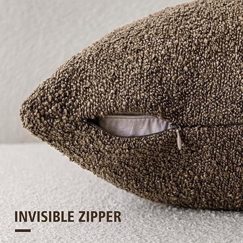 Foindtower Pack of 2 Textured Boucle Throw Pillow Covers Accent Solid Decorative Pillow Cases Cozy Woven Couch Cushion Case for Chair Sofa Bedroom Living Room Home Decor 20x20 Inch Light Brown thumbnail 2