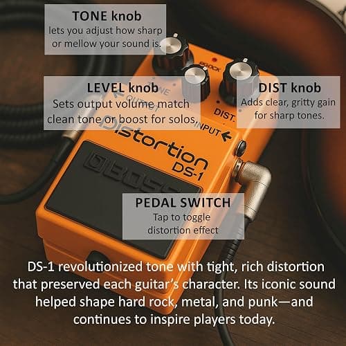 Boss DS-1 Distortion Bundle with Gearlux Power Supply, Instrument Cable, Patch Cable, Picks, and Austin Bazaar Polishing Cloth thumbnail 5