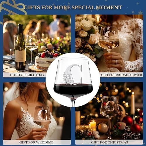Physkoa Personalized Wine Glass – Custom Initial Monogram Gift for Women, Perfect Birthday & Mother’s Day Gift for Mom, Wife, Sister, Best Friend, Etched Dishwasher Safe (Letter C) thumbnail 5