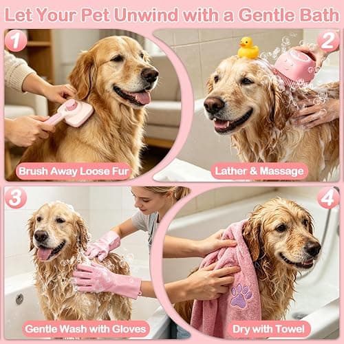 Pet Bath Grooming Kit, Dog Shampoo Brush & Dogs Bath Brush, Complete Dog Bath Supplies, for Short & Long Haired Dogs and Cats thumbnail 8