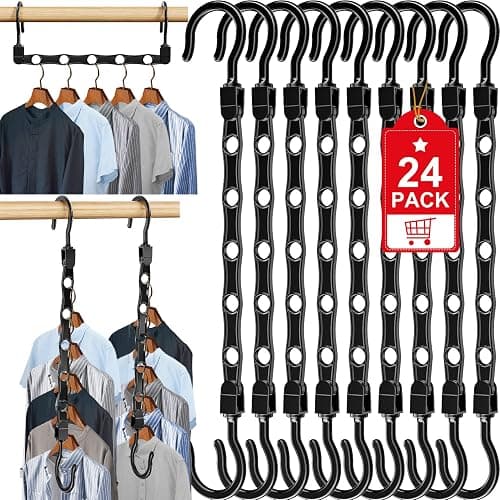 24 Pack Hangers Space Saving Magic Space Saver Storage Smart Plastic Clothes Hanger Organizer Closet Organizers and Storage for Closet Wardrobe Apartment College Dorm Room Essentials, Black - Image 1