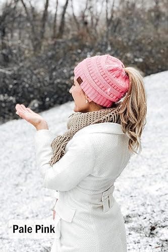 Funky Junque Ponytail Beanie for Women - Winter Ponyback Hat Soft Stretch Cable Knit High Pony Tail Womens Running Hats thumbnail 5