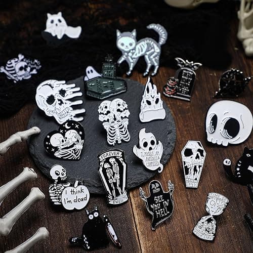 Sasylvia 20 Pcs Halloween Pins Skull Spooky Skeleton Horror Dark Goth Ghost Brooch Pins for Women Men Bag Jacket Backpack Hat Pant Clothes Accessories thumbnail 6