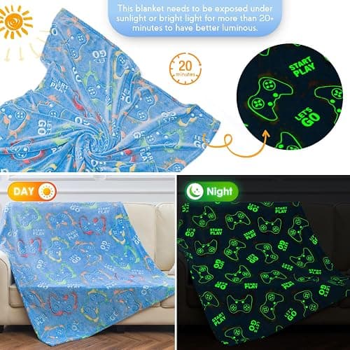 Glow in The Dark Blanket Gaming Gamer Gifts Toys for Kids Boys Game Controller Gamepad Throw for Teen Girls Toddlers Teenage Son Boyfriend Boy Gifts Adults Birthday Christmas Valentines 50"x60" thumbnail 3