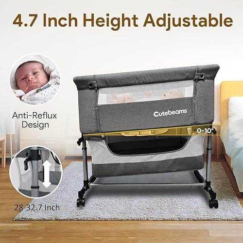 cutebeams Twin Bassinet with 2 Waterproof Sheets & Hanging Diaper Organizer | Bedside Double Bassinet for Twins, Rocking Bassinet for Baby with Storage Basket, Includes Mattress thumbnail 7