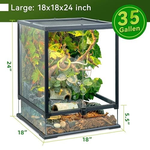24x18x18'' Glass Reptile Tank Front Opening Terrarium Suitable for Leopard Geckos, Snakes, Tree Frogs, Chameleons,Watertight Base, Ventilated Metal Mesh Top, Pre-Drilled Cable Holes thumbnail 2