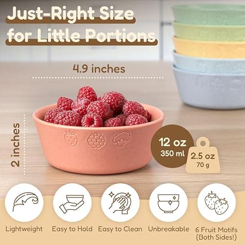 FOODLE Wheat Straw Kids Bowls - Microwave and Dishwasher Safe Toddler Bowls | 12 oz, Set of 6, BPA-Free & Non-Toxic, Unbreakable, Easy to Clean & Lightweight, Ideal for Baby Food, Snacks, Fruit & Cereal thumbnail 3