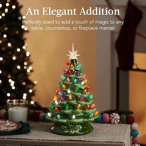 Best Choice Products 15in Ceramic Christmas Tree, Pre-lit Hand-Painted Tabletop Holiday Tree, Star Topper, 64 Lights - Green w/Multicolored Bulbs thumbnail 6