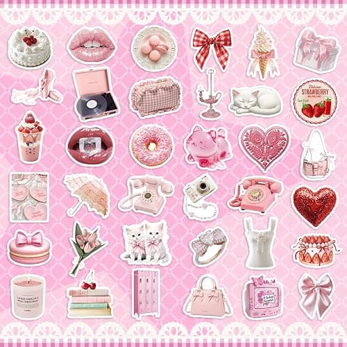 200PCS Pink Coquette Stickers for Girls, Cute Aesthetic Vinyl Stickers for Scrapbooking, Laptop, Phone, Guitar & Water Bottles thumbnail 6