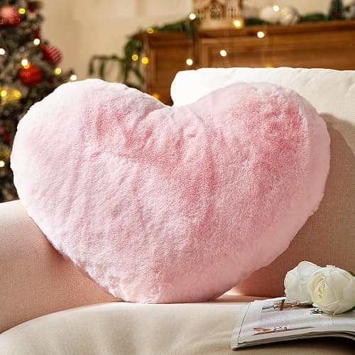 YRXRUS Heart Pillows, Love Heart Shaped Pillow, Small Cute Pink Heart Pillows for Gifts, Faux Rabbit Throw Pillows for Her, Kids, Girls Home Decoration, 10X11 Inch - Image 1
