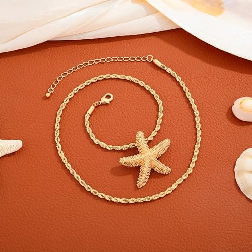 TOVABA Chunky Gold Necklace Simple Starfish Shell Pendant Conch Seashell Necklace Bohemian Summer Beach Necklaces for Vacation thumbnail 8