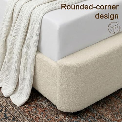 Brafab King Bed Frame, Storage Bed Frame King Size with Adjustable Headboard, Cloud Boucle Upholstered Platform Bed with LED Light, Soft Rounded Corners, No Box Spring Required, Easy Assembly, Beige thumbnail 7