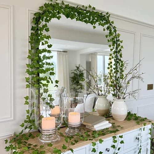 CQURE 24 Pack 168Ft Artificial Ivy Fake Vines,Ivy Garland Greenery Garland Fake Hanging Plants Vines Aesthetic Green Leaves for Bedroom Wedding Party Garden Wall Room Decor thumbnail 3