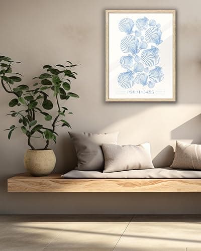 EcoHest 12x16 in Psalm 104:25 Coastal Seashell Framed Christian Wall Art | Natural Oak Wood Frame with Canvas Wall Art, Scripture Bible Verse Decor for Bedroom, Living Room, Office, Church, 1Pack thumbnail 6
