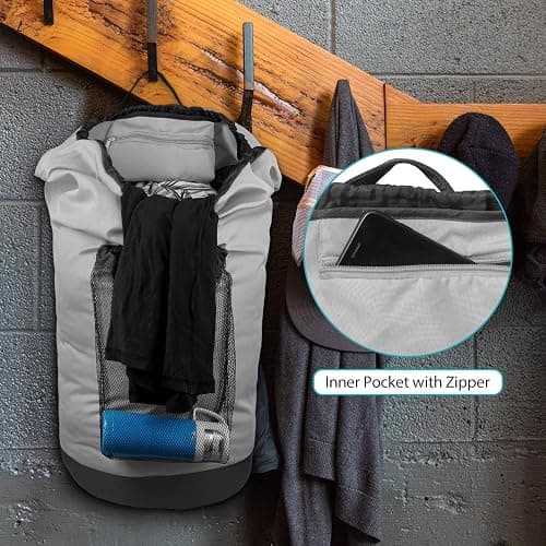 Dalykate Laundry Backpack with Shoulder Straps and Mesh Pocket Durable Nylon Clothes Hamper Bag with Drawstring Closure for College, Travel, Laundromat, Apartment - Grey thumbnail 4