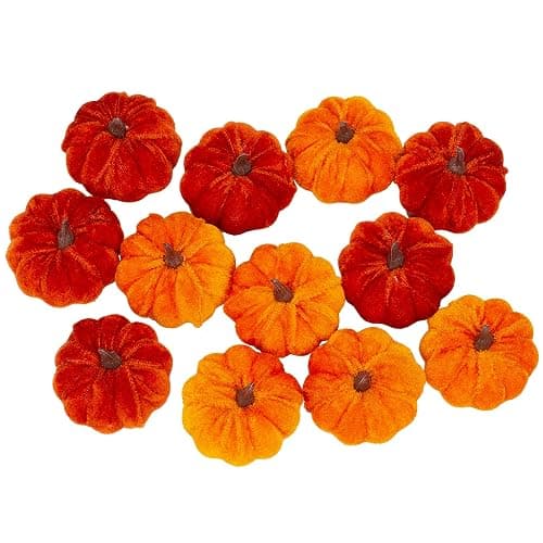VGIA 12 Pcs Artificial Pumpkins Orange Velvet Pumpkins Fall Decorations Holiday Farmhouse Decorations Thanksgiving Decorations for Home and Tabletop thumbnail 6