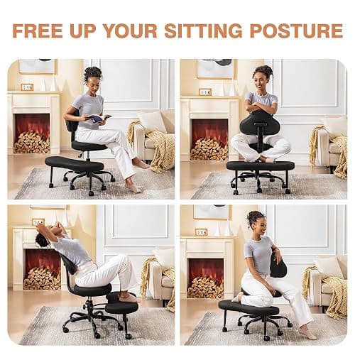 AtHope Cross Legged Office Chair, Criss Cross Desk Chair ADHD Meditation Kneeling Yoga Seat with Adjustable Height, Lumbar Support, Wider Footrest and Wheels (Black) thumbnail 3