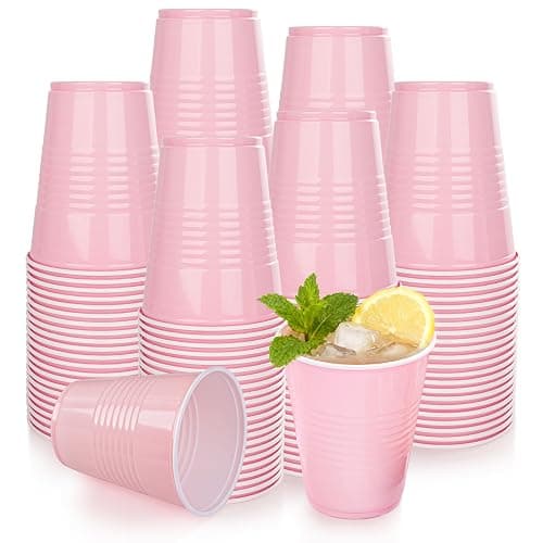 WELLIFE 12 OZ 100 PCS Pink Party Cups Heavy Duty Drinking Cups for Weddings, Valentine’s Day, Girls' gathering,Princess Birthday Parties thumbnail 2