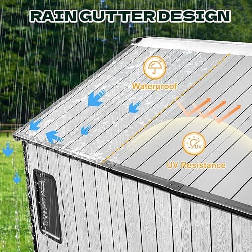 MELLCOM 8 x 6 FT Outdoor Plastic Garden Storage Shed with Floor, Resin Tool Storage Shed with Windows and Lockable Door for Patio, Pool Supply, Bike, Lawnmower thumbnail 6