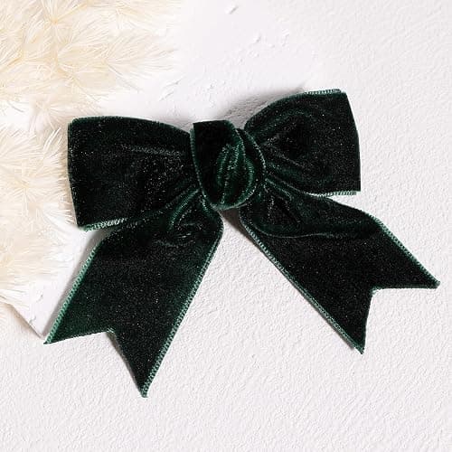 Cute Dark Green Velvet Hair Bow Clips 3" Fall Bowknot Alligator Barrettes Hairpins for Baby Girls,Toddlers, Kids,Teens Christmas Party Dress Accessories Handmade Birthday Gift 2 Pack thumbnail 6