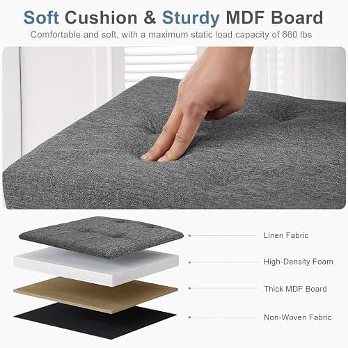 DUMOS 43 Inch Folding Storage Ottoman Bench, Large Ottoman with Storage | Storage Chest with Thicker Foam Padded Seat, End of Bed Foot Rest Stool for Bedroom Living Room Entryway, Load 660 lbs, Grey thumbnail 5
