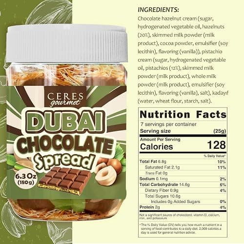Dubai Chocolate Spread – 6.35 oz Jar with Pistachio, Kataifi & Gourmet Dubai Chocolate Filling for Pancakes, Breakfast, Snacks, and Desserts thumbnail 2