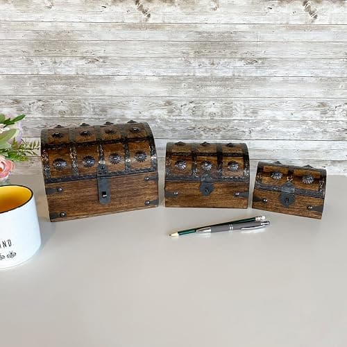 Nautical Cove Treasure Chest Keepsake and Decorative Wood Box (Large 8x6x6) - Storage Box, Wooden Box with Hinged Lid, Rustic Storage, Pirate Storage Box, Vintage Wooden Chest thumbnail 6