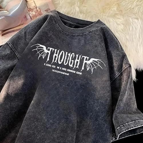 Lubpow Mens Acid Wash Tshirt Oversized Vintage Graphic T-Shirts Cool Grunge Rose Floral Shirt Trendy Y2K Streetwear Tee Tops thumbnail 5