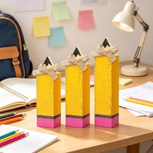 Yuntau 3 Pcs Back to School Tabletop Decoration, Wooden Pencil Block Signs | Rustic First Day of School Decor, Classroom Decorations for Teacher Desk, Table Centerpieces, Tiered Tray, Appreciation Gift thumbnail 4