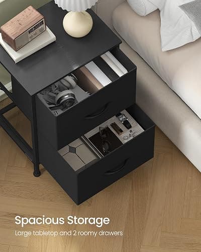 SONGMICS Dresser for Bedroom, Chest of Drawers, Nightstand, Steel, MDF, 2 Non-Woven Fabric Drawers, Storage Organizer Unit, Closet, Entryway, Ink Black and Ebony Black ULGS312B01S thumbnail 4