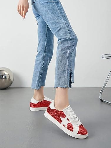 PARTY Women's Fashion Star Sneaker Lace Up Low Top Comfortable Cushioned Walking Shoes thumbnail 2