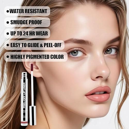 TENGLONG Peel Off Lip Liner Stain, Long Lasting Matte Lip Tattoo Makeup, Smudge-Proof, Highly Pigmented Color, Transfer-Proof, Waterproof, Suitable for All Skin Types, Rose Pink thumbnail 3