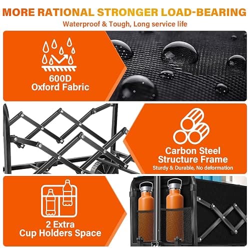 Wagons Carts Foldable, Collapsible Folding Wagon, Portable Folding Wagon Cart with Wheels, Outdoor Utility Carts for Groceries, Camping, Sports, Shopping, Black thumbnail 6