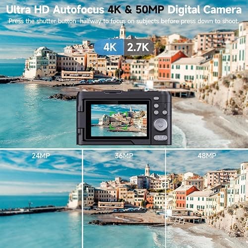 Digital Camera 4K for Photography, 50MP Vlogging Camera for YouTube Video with Flash and 3" 180° Flip Screen, 18X Digital Zoom Compact Travel Cameras with 64GB TF Card for Teens Beginner (Black) thumbnail 2