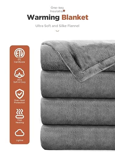 Mlivrom Heated Throw Blanket with 1-9 hrs Timer Auto-Off & 8 Heating Levels，Flannel Electric Blanket Throw ETL Certification，Machine Washable Full Body Warming Blankets thumbnail 2
