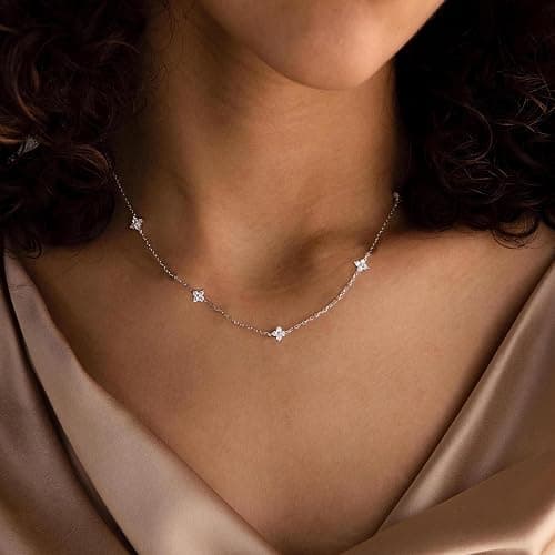 CUEZIY Dainty Necklaces for Women Cute Station Choker Necklace Cubic Zirconia Simulated Diamond Necklace Simple Layering CZ Necklace Trendy Jewelry Gifts thumbnail 3