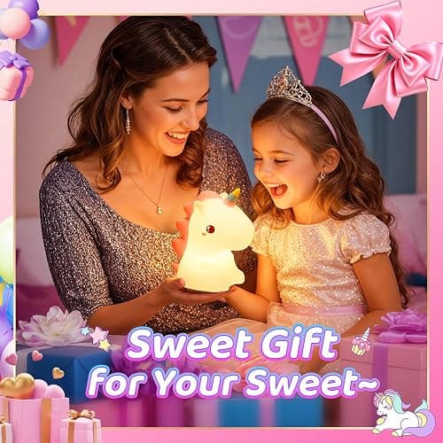 Unicorn Toys Night Light, 16 Colors Night Light Kids, Silicone Gilrs Toys | Dimmable, Soft Silicone Touch, 12 Hours Use, Nightlight, Unicorn toys for Girls Age 3 4 5 6, Baby, Toddlers, Kids Room Decor thumbnail 8