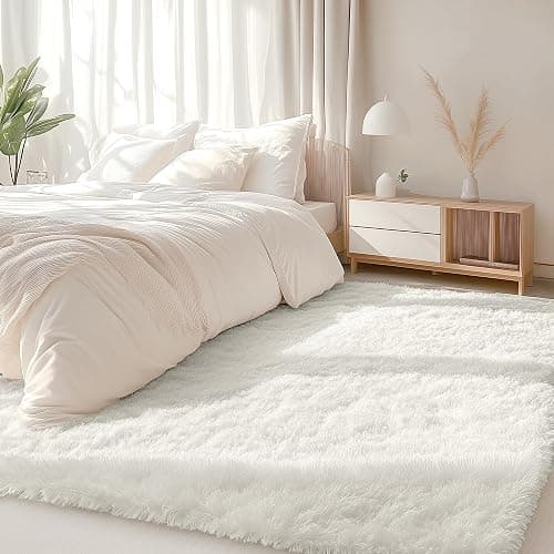 OLANLY Fluffy Area Rug for Living Room Bedroom, 4x6 Feet Soft Shaggy Non-Slip Carpet, Indoor Modern Plush Area Rugs for Kids Girls and Boys, Dorms, Nursery Rooms, Home Decor, Cream White thumbnail 2