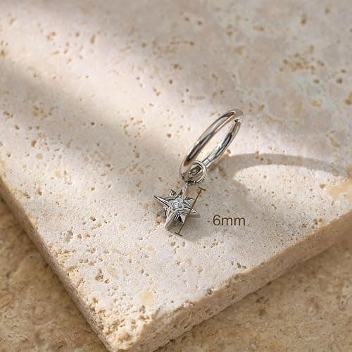 Small Cartilage Rook Helix Piercing Hoop Starburst Dangle Earrings Jewelry For Women With CZ 14K Gold Plated Huggie Stainless Steel thumbnail 5