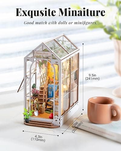 Rolife DIY Book Nook Kit Wooden 3D Puzzle Bookends 9.5" Garden House Miniature Kit with LED Bookshelf Decor Arts and Crafts for Adults Family Project Hobby Creative Gifts for Girls Boys Christmas thumbnail 7