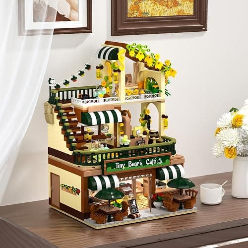 INSOON City Coffee House Building Set with Light, 1173 PCS Cafe Shop Building Block Toy with Ordering Counter Baking Room, House Construction Model Gift for Adults Teens Kids Boys Girls Ages 6-12+ thumbnail 9