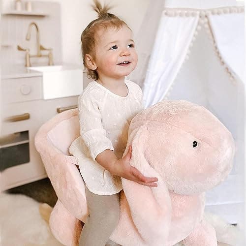 Qaba Baby Rocking Horse, Plush Rabbit Animal Rocker with Simulated Sound, Wooden Base, Seat Belt, Stuffed Rocking Chair for Toddler 18-36 Months, Pink thumbnail 8