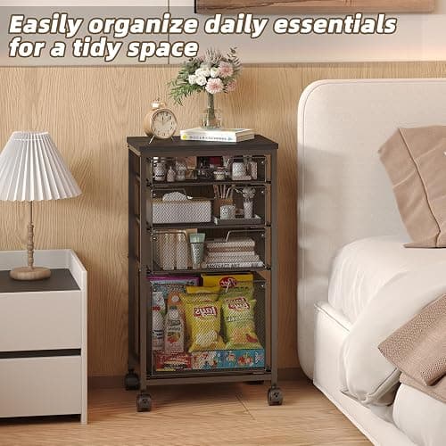 Sbanmao Rolling Storage Cart with Drawers, Utility Cart with Wooden Tabletop and Lockable Wheels Multifunctional Storage Organizer Craft Cart for Classroom, Bedroom, Bathroom, Office, Black thumbnail 7