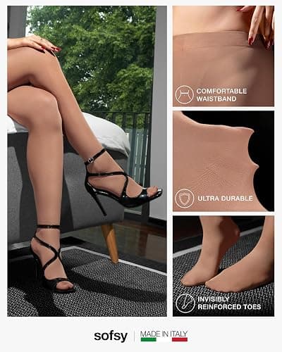 sofsy 10-Year Hosiery Craftsmanship - Italian-Made 40 Den Opaque Tights for Women | Soft High-Waist Pantyhose Solid Color thumbnail 4