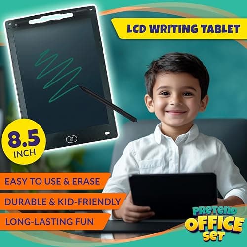 BLOONSY Pretend Play Home Office Set for Kids Ages 3-5-7 | Features Toy Laptop Computer, LCD Writing Tablet, Pop Fidget Calculator, Cell Phone, Headset & Toddlers Beverage Cup thumbnail 4