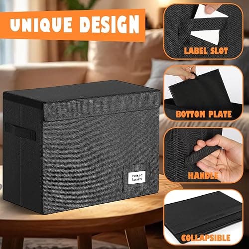 Leffis 2 Pack Collapsible Comic Book Storage Box 15.5" X 7.5" X 11.3", Short Comic Book Box with Handles, Holds 150 Comics Heavy Duty Comic Book Bin thumbnail 7